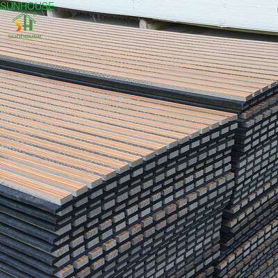 High Quality Class a Fire Rating Acoustic Wall Panel Sunhouse Pet Felt Slatted Wooden Panel for Modern Living Room Design